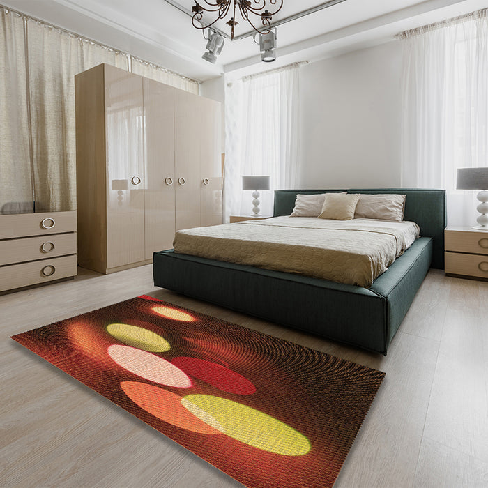 Round Machine Washable Transitional Maroon Red Rug in a Office, wshpat156org