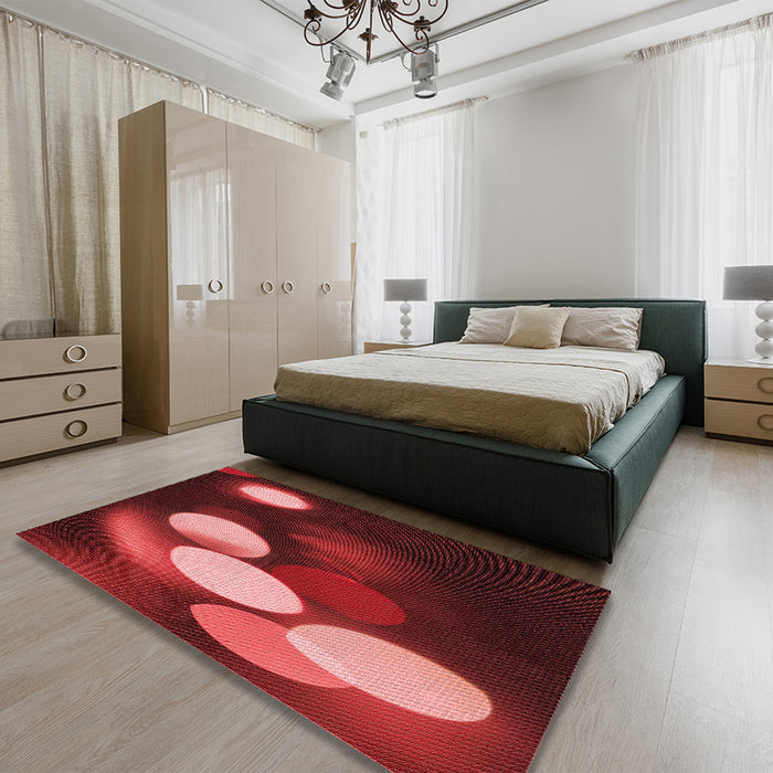 Patterned Crimson Red Rug in a Bedroom, pat156rd