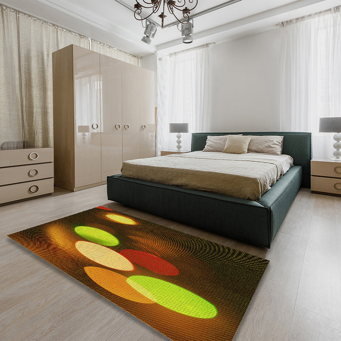 Round Machine Washable Transitional Night Red Rug in a Office, wshpat156yw