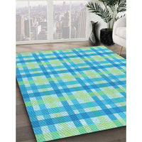 Patterned Dark Turquoise Green Rug, pat1560lblu