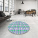 Round Machine Washable Transitional Magic Mint Green Rug in a Office, wshpat1561