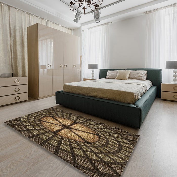 Round Machine Washable Transitional Copper Brown Rug in a Office, wshpat1562brn