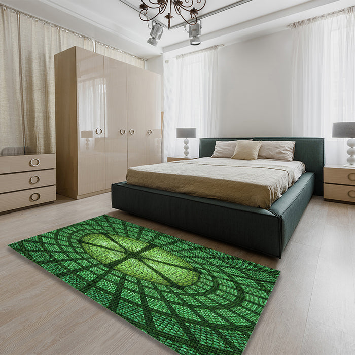 Round Machine Washable Transitional Deep Emerald Green Rug in a Office, wshpat1562grn