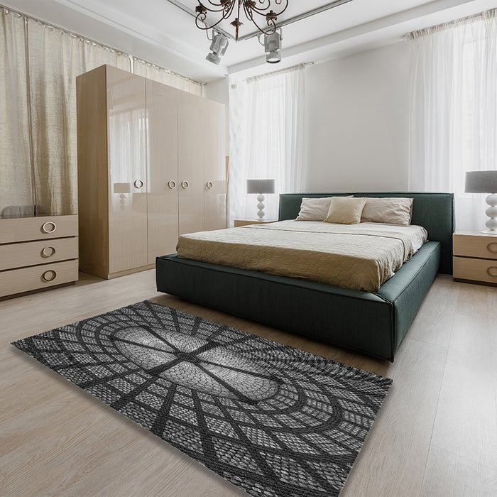 Round Machine Washable Transitional Charcoal Black Rug in a Office, wshpat1562gry