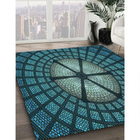 Patterned Deep Teal Green Rug, pat1562lblu