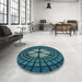 Round Patterned Deep Teal Green Rug in a Office, pat1562lblu