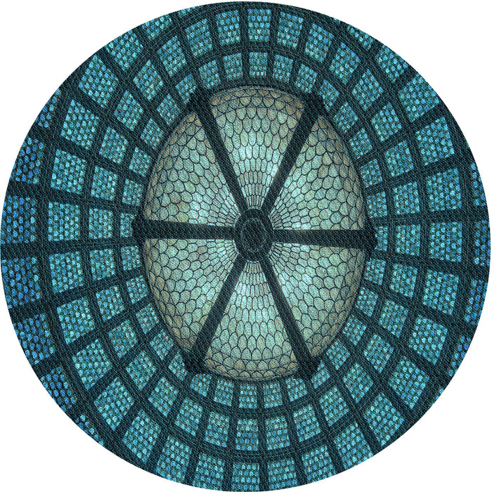 Square Machine Washable Transitional Deep Teal Green Rug in a Living Room, wshpat1562lblu