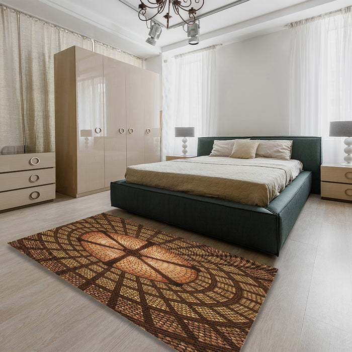 Round Machine Washable Transitional Night Red Rug in a Office, wshpat1562org