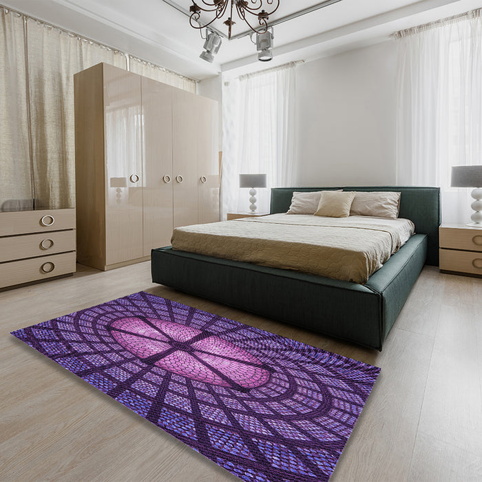 Round Machine Washable Transitional Purple Rug in a Office, wshpat1562pur