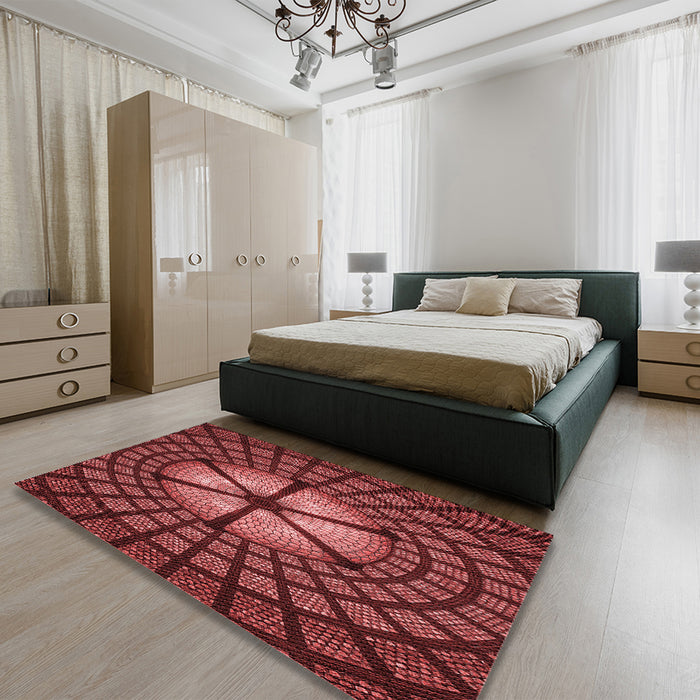 Round Machine Washable Transitional Dark Red Rug in a Office, wshpat1562rd