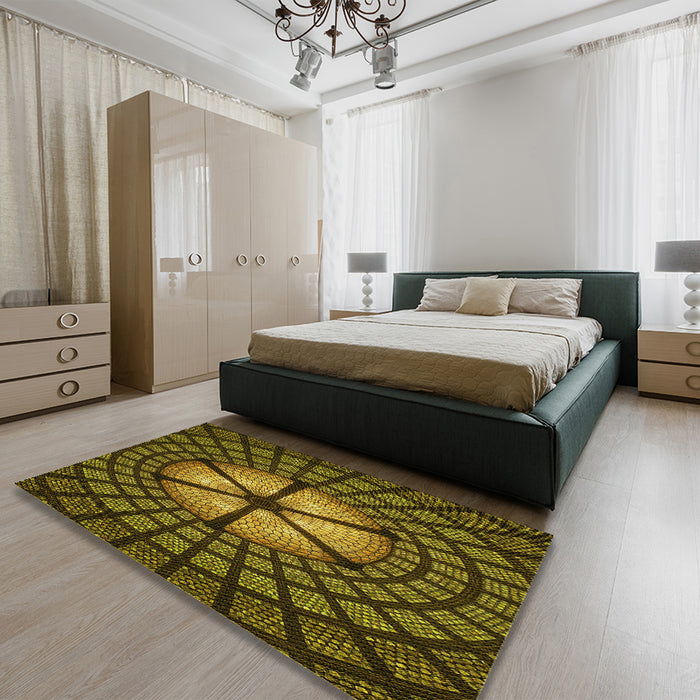 Round Machine Washable Transitional Night Red Rug in a Office, wshpat1562yw