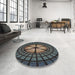 Round Machine Washable Transitional Midnight Gray Rug in a Office, wshpat1562