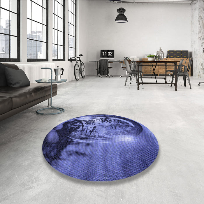 Round Patterned Light Slate Blue Rug in a Office, pat1563blu