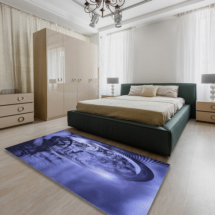 Round Machine Washable Transitional Light Slate Blue Rug in a Office, wshpat1563blu