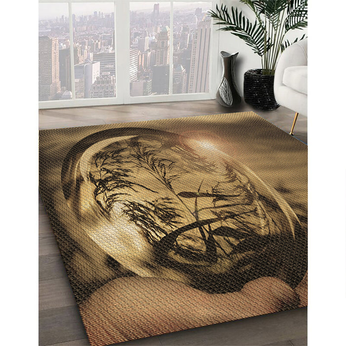 Machine Washable Transitional Cinnamon Brown Rug in a Family Room, wshpat1563brn