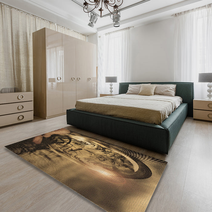 Patterned Cinnamon Brown Rug in a Bedroom, pat1563brn