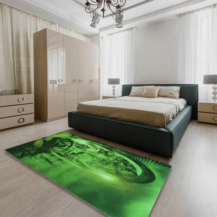 Patterned Deep Emerald Green Rug in Family Room, pat1563grn