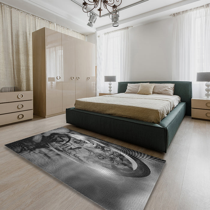 Patterned Gunmetal Gray Rug in a Bedroom, pat1563gry