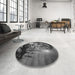 Round Patterned Gunmetal Gray Rug in a Office, pat1563gry