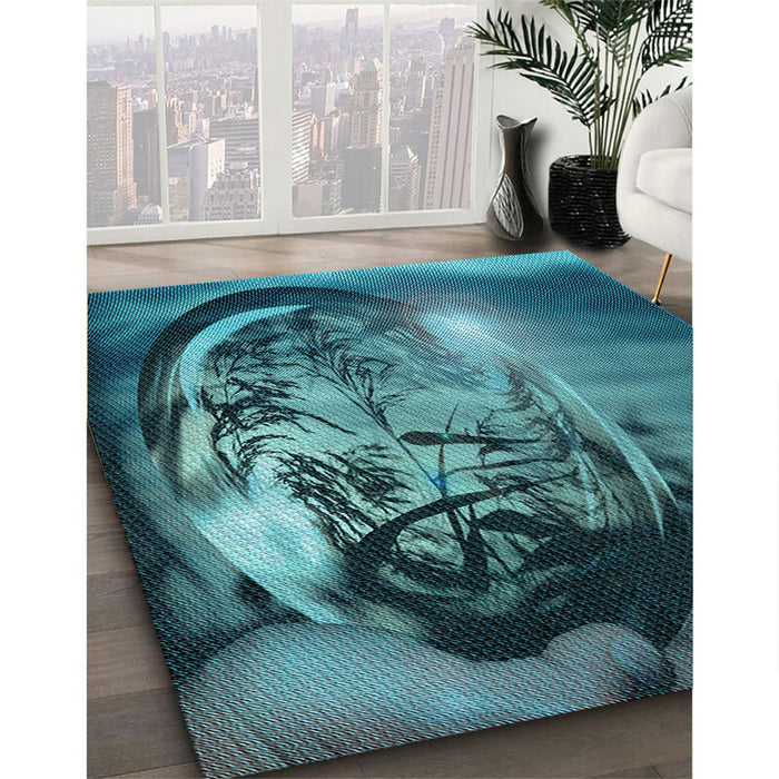 Machine Washable Transitional Medium Teal Green Rug in a Family Room, wshpat1563lblu