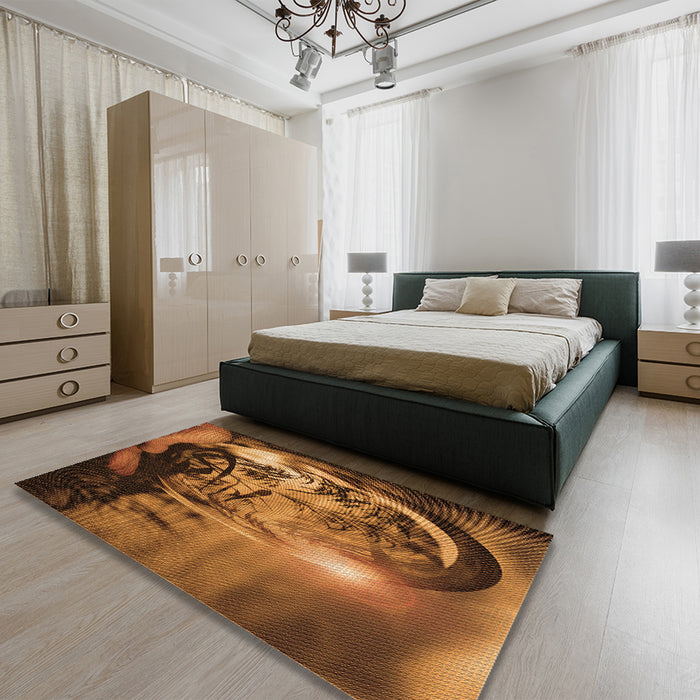 Patterned Red Brown Rug in a Bedroom, pat1563org