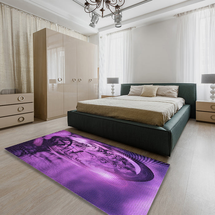 Round Machine Washable Transitional Bright Purple Rug in a Office, wshpat1563pur