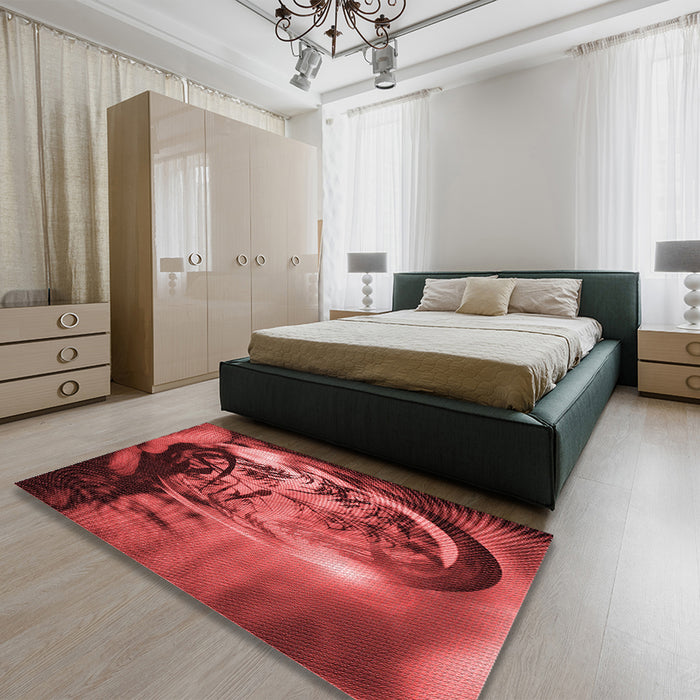 Patterned Cranberry Red Rug in a Bedroom, pat1563rd