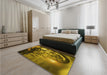 Patterned Orange Gold Rug in a Bedroom, pat1563yw