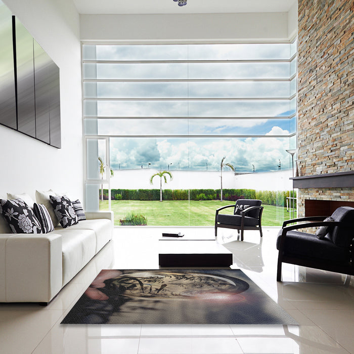 Square Machine Washable Transitional Charcoal Black Rug in a Living Room, wshpat1563