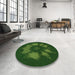 Round Patterned Dark Lime Green Rug in a Office, pat1564grn