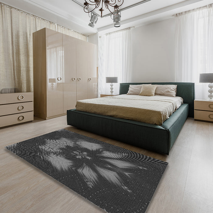 Patterned Charcoal Black Rug in a Bedroom, pat1564gry
