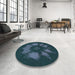 Round Patterned Deep Teal Green Rug in a Office, pat1564lblu