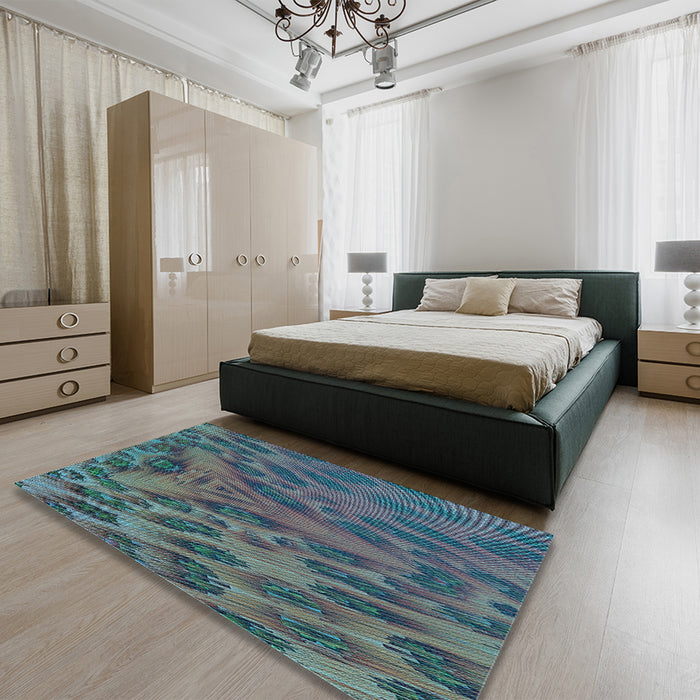 Patterned Deep-Sea Green Rug in a Bedroom, pat1565lblu