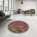 Round Machine Washable Transitional Orange Salmon Pink Rug in a Office, wshpat1565