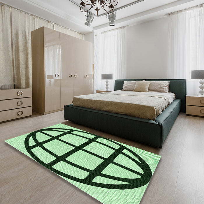 Patterned Medium Forest Green Rug in a Bedroom, pat1567grn