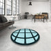 Round Patterned Blue Rug in a Office, pat1567lblu