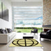 Square Patterned Mustard Yellow Rug in a Living Room, pat1567yw