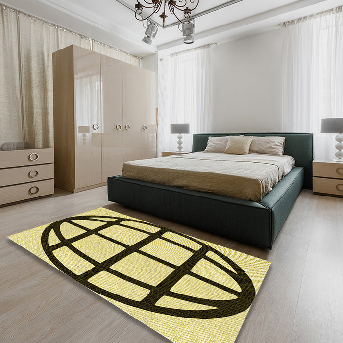 Patterned Mustard Yellow Rug in a Bedroom, pat1567yw