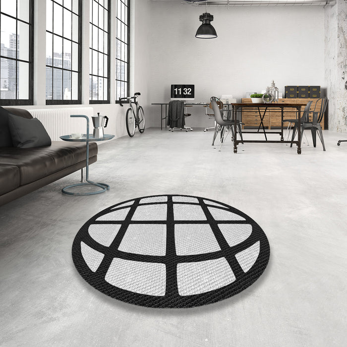 Round Machine Washable Transitional Light Black Rug in a Office, wshpat1567