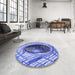 Round Patterned Jeans Blue Rug in a Office, pat1568blu