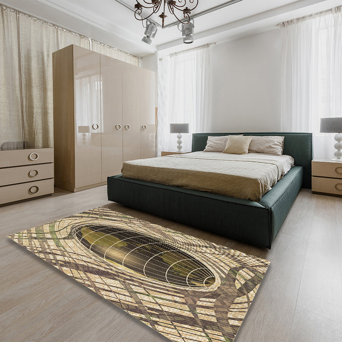 Patterned Dark Brown Rug in a Bedroom, pat1568brn