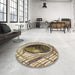 Round Patterned Dark Brown Rug in a Office, pat1568brn