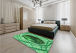 Patterned Green Rug in a Bedroom, pat1568grn