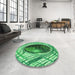 Round Patterned Green Rug in a Office, pat1568grn