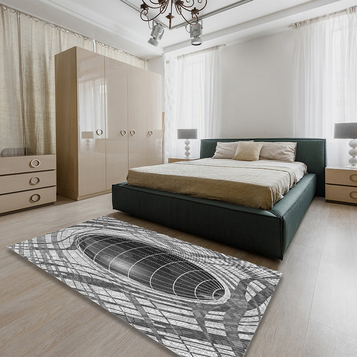 Patterned Silver Gray Rug in a Bedroom, pat1568gry
