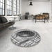 Round Patterned Silver Gray Rug in a Office, pat1568gry