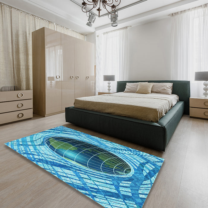Patterned Blue Rug in a Bedroom, pat1568lblu