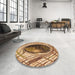 Round Patterned Yellow Orange Rug in a Office, pat1568org