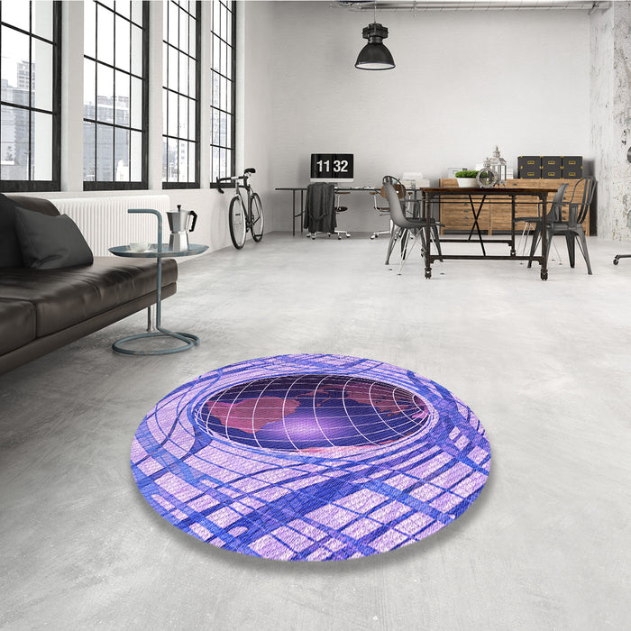 Round Patterned Amethyst Purple Rug in a Office, pat1568pur