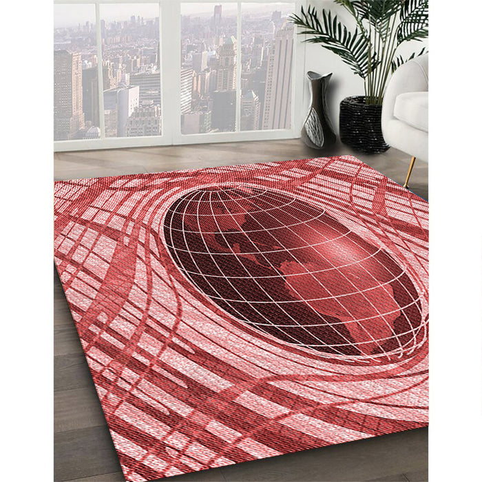 Patterned Light Coral Pink Rug in Family Room, pat1568rd